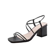 Sandalias de tacón alto para mujer, zapatos de verano con correa y tacón grueso, talla grande 9 10 11 2024 - compra barato