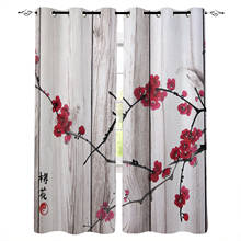 Cortinas da janela de madeira texturizada, cortinas vintage de flor de ameixa para sala de estar, quarto, decoração moderna para casa, quarto de criança 2024 - compre barato