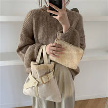 Bolsa de ombro feminina, bolsa da moda macia de pelúcia para mulheres, bolsa de ombro de lã de corvino, bolsa de mão pequena, sacola transversal de costura 2024 - compre barato