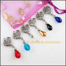 Amuletos de flor y corazón de cristal de Color plata tibetana, 12 Uds., mezcla de lágrima, 14,5x37mm 2024 - compra barato