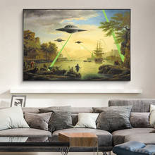 Pinturas en lienzo para decoración de pared, carteles e impresiones de arte callejero de Alien, OVNI, invasión, arte de Graffiti, Cuadros 2024 - compra barato