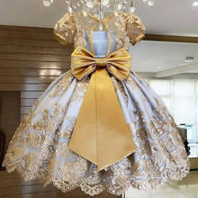 Винтажное летнее платье для девочек; элегантное платье с цветочным узором для девочек; кружевное платье принцессы; детское платье на свадьбу, День рождения; Vestido Infantil 2024 - купить недорого