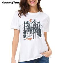 Camiseta feminina com estampa de raposa, camiseta de manga curta para mulheres com estampa noturna 2024 - compre barato