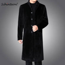 Schinteon homens falso pele de vison longo casaco de inverno quente outwear suporte colar fino trench coat único breasted negócio casual parkas 2024 - compre barato