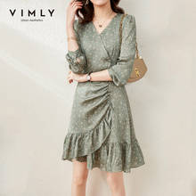 Платье VIMLY женское с V-образным вырезом, Элегантное однобортное платье с длинным рукавом и цветочным принтом, на молнии, с оборками сбоку, F6320 2024 - купить недорого