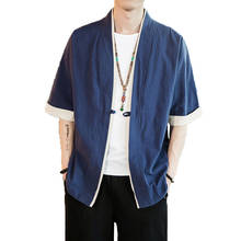 2020 мужская хлопковая льняная куртка в китайском стиле, пальто Kongfu, мужское свободное кимоно, кардиган, пальто, пальто с открытой строчкой, Мужская ветровка s 5XL 2024 - купить недорого
