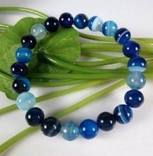 Fashion jewelry   10MM ANTIQUE ART DECO GENUINE RARE BLUE CHALCEDONY AGATE BEADS BRACELET 7.5"AA 2024 - buy cheap