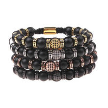 New Design Luxury High Quality CZ Ball Natural Stone Matte Onyx Braided Custom Beaded Macrame Jewelry Bracelet Men Women 2024 - buy cheap