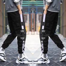 Men Ribbons Color Block Black Pocket Cargo Pants 2022 Harem Joggers Harajuku Sweatpant Hip Hop Trousers 2024 - buy cheap