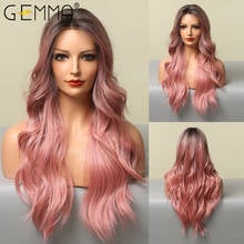 GEMMA Long Wavy Synthetic Lace Wigs Ombre Black Pink Lace Front Wigs for Women Natural Middle Part Cosplay Daily Lolita Hair 2024 - buy cheap