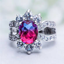 Anillos grandes ovalados de rosa roja y púrpura para mujer, joyería de boda, moda Vintage, anillo de piedra de cristal de arcoíris, regalos delicados 2024 - compra barato