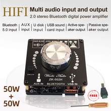 ZK-502H модуль усилителя звука 50 Вт * 2 TPA3116D2 HiFi стерео Bluetooth 5,0 USB AUX беспроводной цифровой аудио усилитель плата модуль 2024 - купить недорого