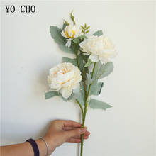 Yo cho flores falsas de seda com 3 cabeças, peônia rosa para festa de casamento, decoração de parede, arranjo de flores diy 2024 - compre barato