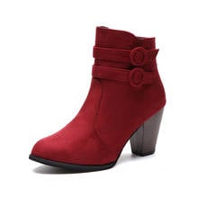 CUZULLAA Autumn Winter Women Retro Suede Ankle Boots High Heel Shoes Lady Plush Lining Fashion Boots Plus Size 35-43 2024 - buy cheap