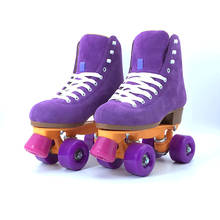 Patins de duas fileiras, quatro rodas, pele roxa com franjas rosa, sapatos especiais para patinação, patins, fila dupla 2024 - compre barato