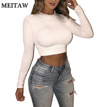 2020 Spring Summer Women Elegant White Blouses Shirt Casual Long Sleeve O-Neck Slim Blouse Sexy Solid Crop Tops 2024 - buy cheap