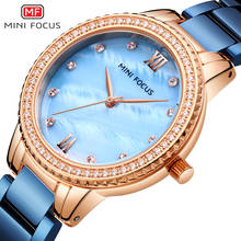 Mini relógio feminino luxuoso de cristal, relógio casual quartzo com pulseira de aço azul na moda, 2021 2024 - compre barato