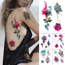 Waterproof Temporary Tattoo Stickers Rose Peony Flower Butterfly Flash Tattoos Female Arm Body Art Watercolor Fake Sleeve Tatoo 2024 - buy cheap