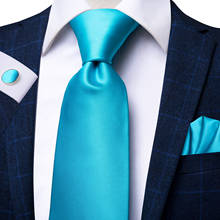 Hi-Tie Blue Men's Tie Set Luxury 100% Silk Solid Large Neckties For Men Fashion Design Hanky Cufflinks Set Wedding Quality 2024 - buy cheap