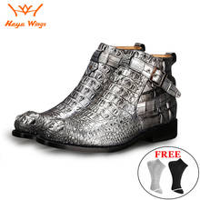 Neve montanha branco crocodilo botas luxo artesanal goodyear welted vestido tornozelo botas 2024 - compre barato