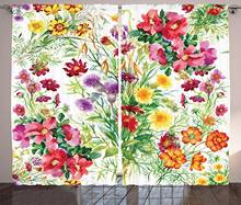 Cortinas com design floral estilo jardim, tema romântico, imagem com folhas, flores de rosa, margaridas, sala de estar, quarto, janela 2024 - compre barato