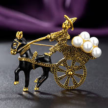Zlxgirl jewelry antique gold vintage horse car scarf pins for men's gifts nice Enamel animal pearl hijab accessory broches 2024 - buy cheap