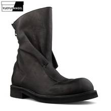 Botas de couro genuíno de cavalo, masculinas de luxo, vintage, gótico, cano médio, botas militares para homens, sapatos de segurança para motociclista, plus size 2024 - compre barato