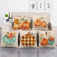 45cm*45cm   happy thanksgiving and pumpkins throw cushion cover linen/cotton sofa  pillow cover decorative pillow case 2024 - buy cheap