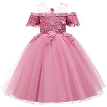 Vestidos largos de encaje con flores para niñas, ropa de fiesta de princesa, elegante, para Año Nuevo 2024 - compra barato