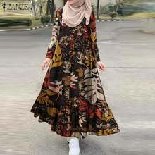 Oversized  Autumn Printed Hijab Dress ZANZEA Retro Women's Muslim Sundress Long Sleeve Ruffle Vestidos Female Button Maxi Robe 2024 - buy cheap