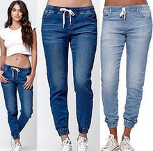 Calça jeans feminina elástica na cintura, plus size, cordão, casual, vintage, justa 2024 - compre barato