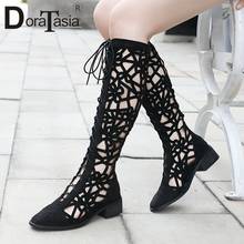 DORATASIA/брендовые Модные женские летние сапоги 2021 г. Сапоги до колена на массивном каблуке с круглым носком женская повседневная обувь для вечеринок 2024 - купить недорого