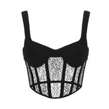 High Quality 2021 New Women Backless Sexy Hollow Lace Black Club Vest Cute Hem Herringbone Corset Camisole Top Chic Design 2024 - buy cheap
