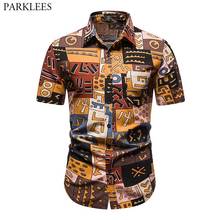 African Dashiki Print Mens Hawaiian Shirts Short Sleeve Summer Cotton Linen Shirt Men Casual Button Down Tropical Aloha Shirts 2024 - buy cheap