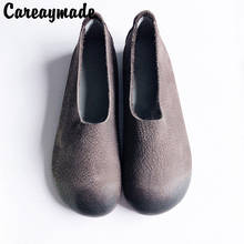 Careaymade-zapatos de piel auténtica para mujer, calzado redondo y retro hecho a mano, para primavera y verano 2024 - compra barato