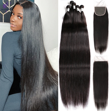 Modern Show Straight Bundles with Closure 3/4 Bundles with 4x4 Lace Closure Non-Remy Brazilian Human Hair Bundle with Closure 2024 - buy cheap