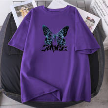 Camisetas con estampado de mariposa azul para mujer, Tops de manga corta de gran tamaño para mujer, ropa de calle de moda con cuello redondo 2024 - compra barato