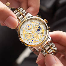 WISHDOIT Men's Casual Sports Luxurious Watches Stainless Steel Calendar Quartz Clock Waterproof Luminous Moon Phase Watch 2024 - buy cheap