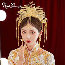 Niushuya chapéu retrô de noiva, traje de pavão dourado, ornamento de cabelo, coroa chinesa, fênix, cheongsam, palco, tiara 2024 - compre barato