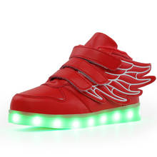 Детские кроссовки с подсветкой, красные светящиеся кроссовки с USB-зарядкой, на липучке, модная повседневная обувь для мальчиков и девочек, 2018 2024 - купить недорого