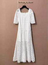 Runway Fashion Embroidery Dress Women 2021 Summer Hollow Out Half Sleeve V-Neck Elegant Party White Long Dress 2024 - buy cheap