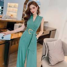 2020 Summer Women Deep V-neck Sexy Jumpsuits Solid Color Straight Full Length Pants Ladies Party Overall Outfit 2024 - buy cheap