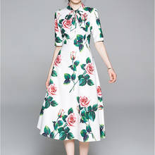 NRJ-6F-611-1-5866 подиумное платье 2020 летнее женское платье с коротким рукавом и бантом на воротнике с принтом розы 2024 - купить недорого