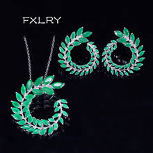 FXLRY-pendientes de hojas de cristal verde y Circonia cúbica para mujer, conjuntos de joyería, Color blanco, elegante 2024 - compra barato