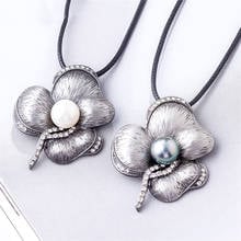 Vintage Plant Jewelry Long Necklace for Women Grey Flower Pendant Black Goth Chain Jewellery Suspension Choker Hotsale Wholesale 2024 - buy cheap