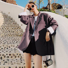 Женский блейзер в стиле ретро, демисезонный Повседневный пиджак свободного покроя со шнуровкой сзади, верхняя одежда в Корейском стиле 2024 - купить недорого