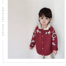 Вязаный свитер для девочек, пальто, осенне-зимний Кардиган для маленьких девочек, Детский свитер с цветочным рисунком, хлопковая стандартная куртка для маленьких девочек 2024 - купить недорого
