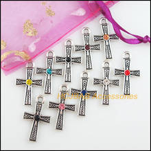 20 pçs tibetano prata tom retro cruz misturada cristal encantos pingentes 16x26.5mm 2024 - compre barato