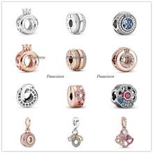 925 Sterling Silver China Exclusive Rose Pink Fan Pattern Spacer Clip Bead Fit Women Pandora Bracelet & Necklace Jewelry 2024 - buy cheap