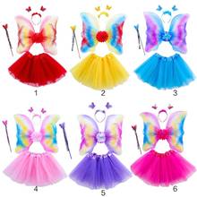 Conjunto de fantasias de fadas para meninas, 4 pçs, arco-íris, asas de borboleta, três camadas, tutu de tule, varinha, faixa de cabeça, princesa, festa de halloween 3-8t 2024 - compre barato